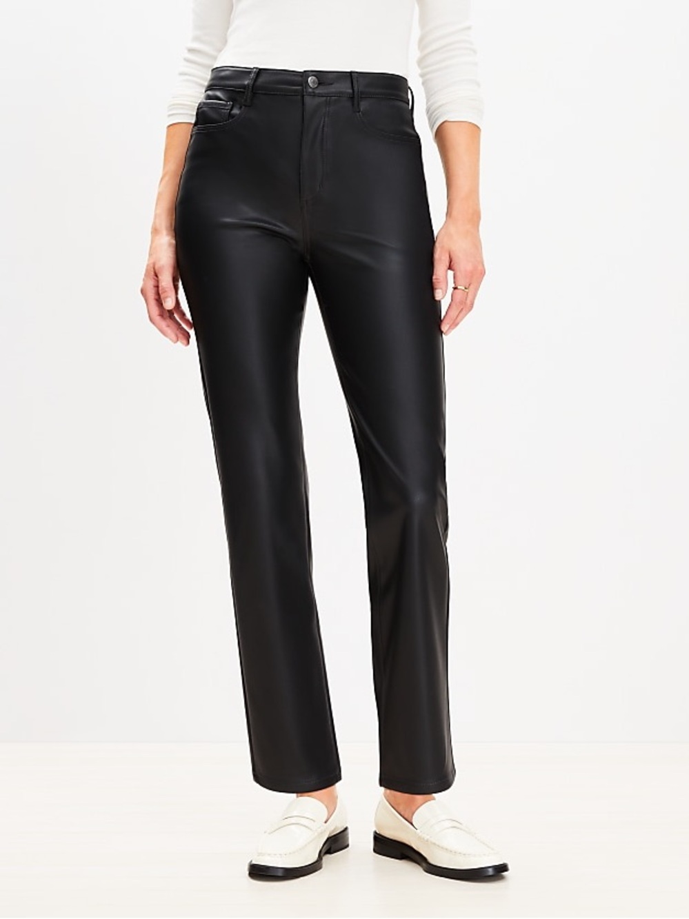 NWT LOFT Faux Leather Pants Black Slim Straight Ankle Casual Goth Preppy 12P
